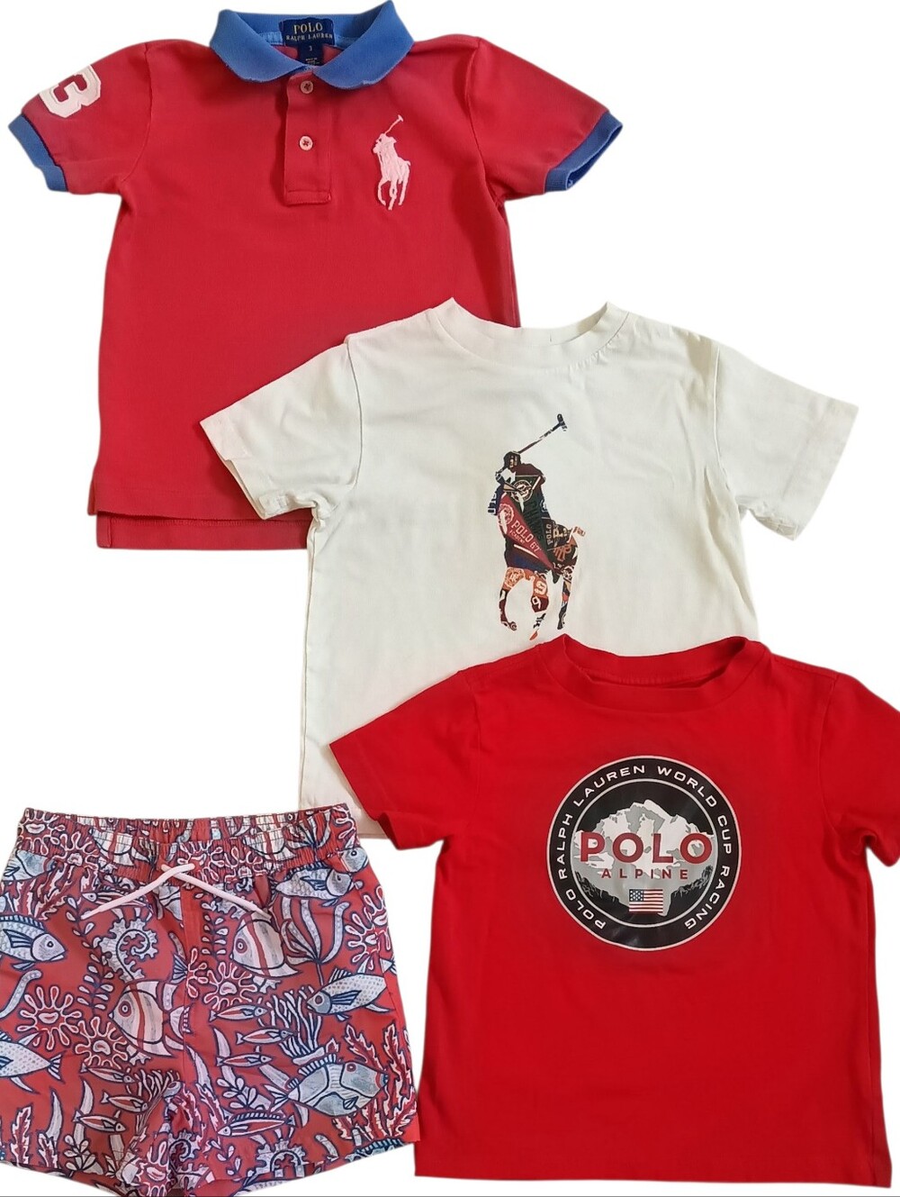 RALPH LAUREN & JANIE AND JACK SIZE 3 TEES, POLO AND TRUNKS CLOTHING BUNDLE NEW!